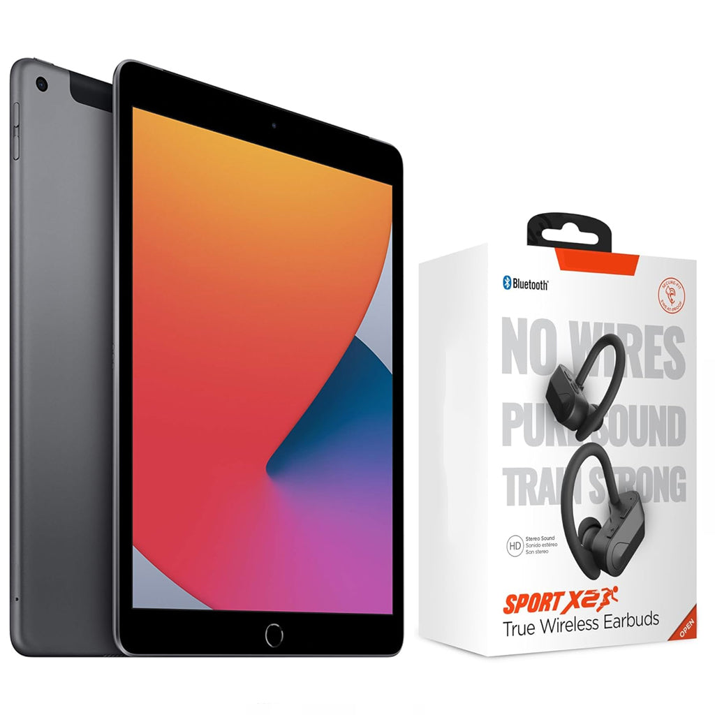 2020 Apple iPad 8 10.2" Display 32GB Storage Space Gray (Renewed) Bundle with (New) Bluetooth Earbuds